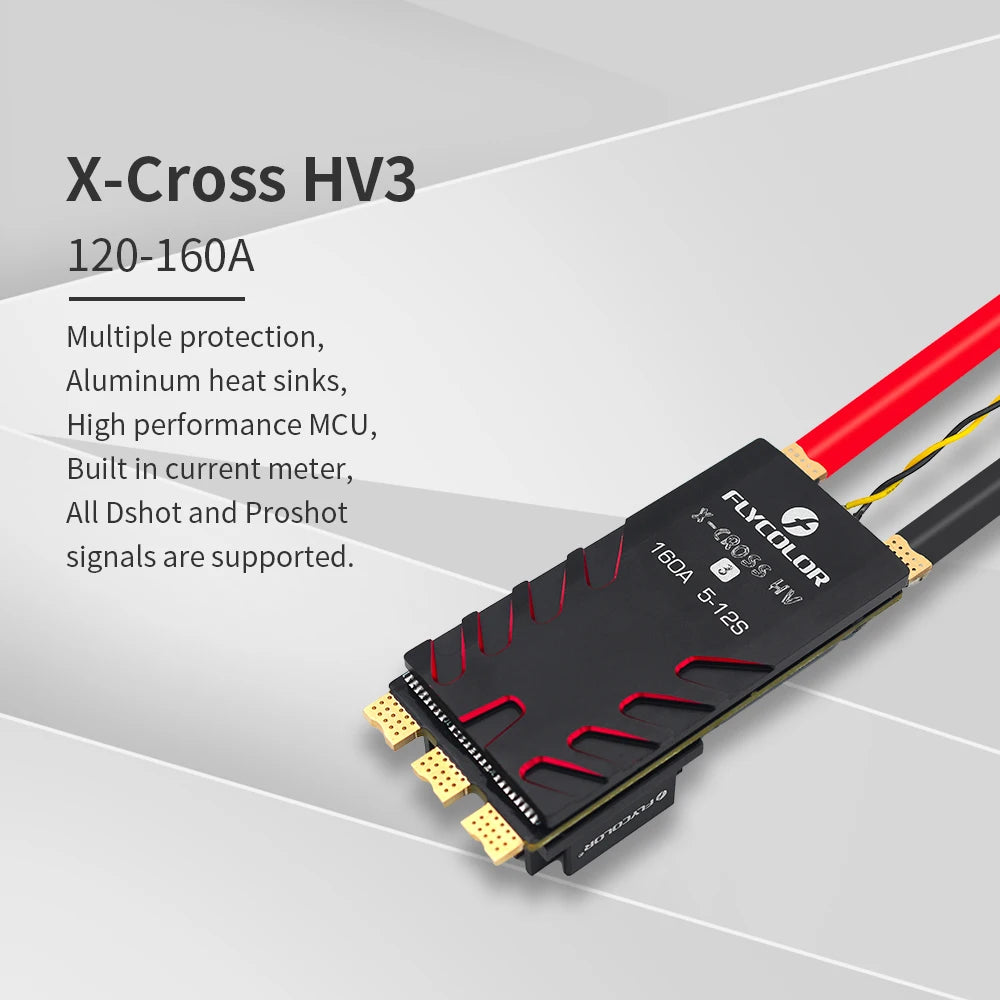 FLYCOLOR X-CROSS HV3 60A/80A/120A/160A ESC 5-12S BLHeli-32 Dshot Proshot 64MHz 32-Bit Speed Controller for RC FPV Racing Drone FLYCOLOR X-CROSS HV3 60A/80A/120A/160A ESC 5-12S BLHeli-32 Dshot Proshot 64MHz 32-Bit Speed Controller for RC FPV Racing Drone